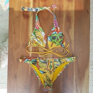 Vintage Ed Hardy Halter Bikini • Large